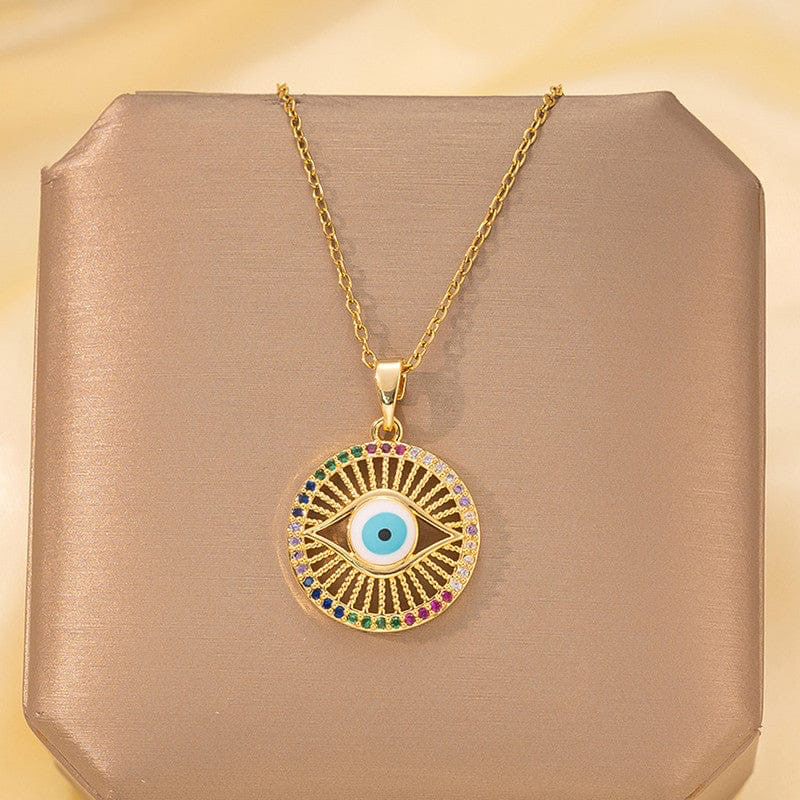 Unisex Anti Tarnish Evil Eye Themed Multicolor Pendant-Gold :ABDN1029